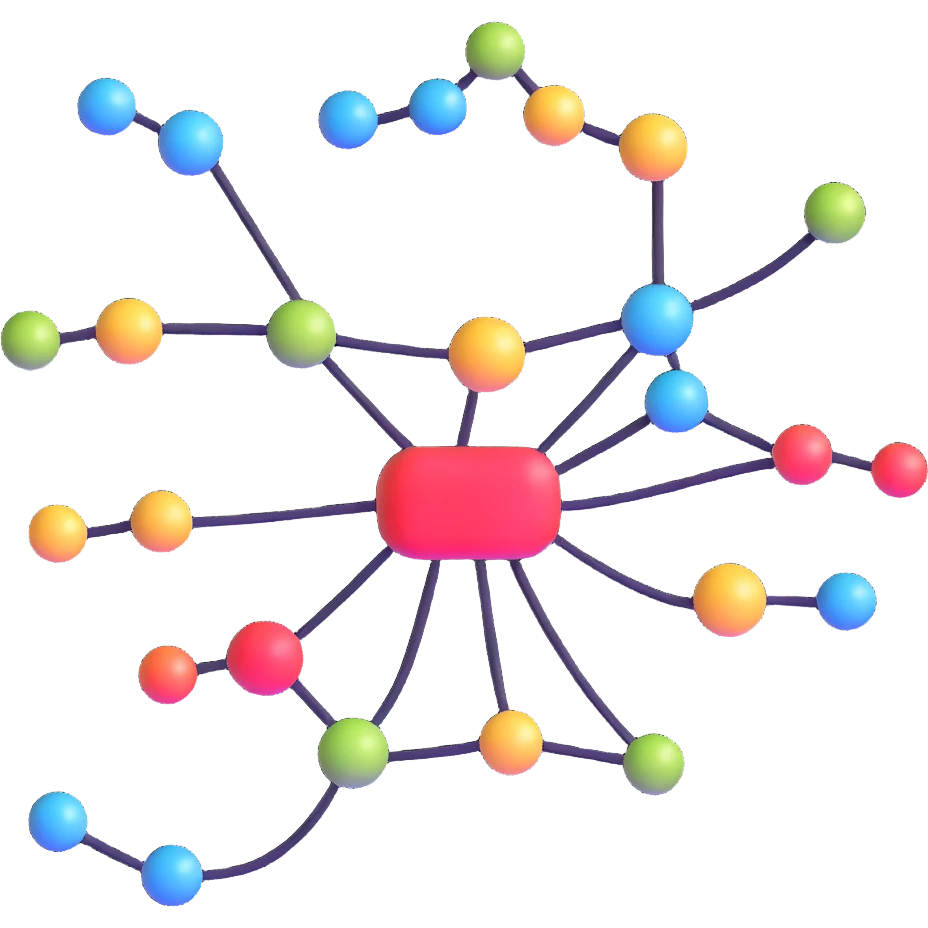 mindmap with floating bubbles and connectors emoji