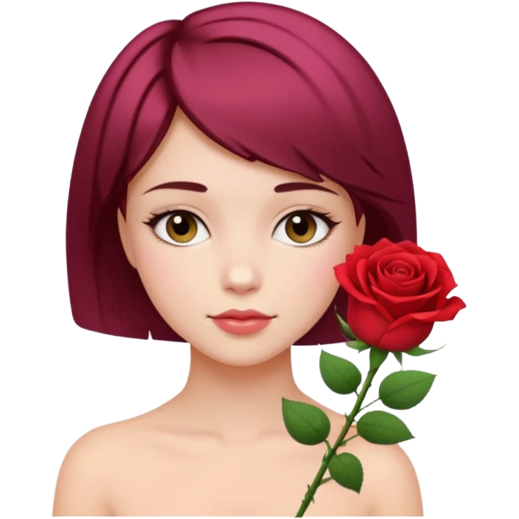 A beautiful girl with flowers rose Short hair  emoji