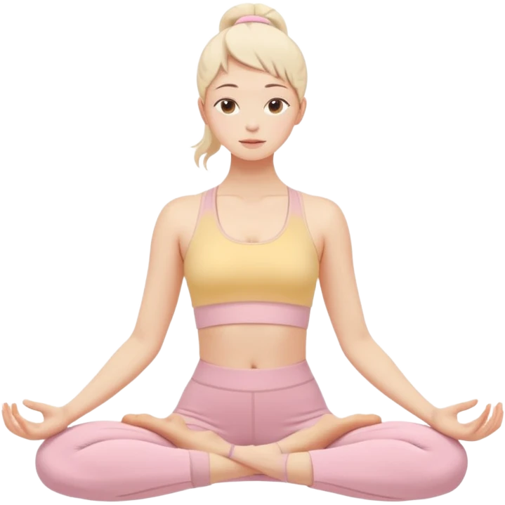 pastel beige pink yellow tones, soft grain texture, no background, minimal flat design, relaxed young woman doing yoga pose, gentle feminine mood, cozy pinterest aesthetic emoji