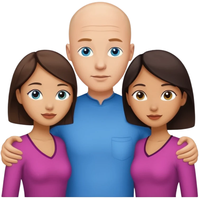 Bald white man blue eyes in love with Filipina woman 2 young Filipina girls emoji