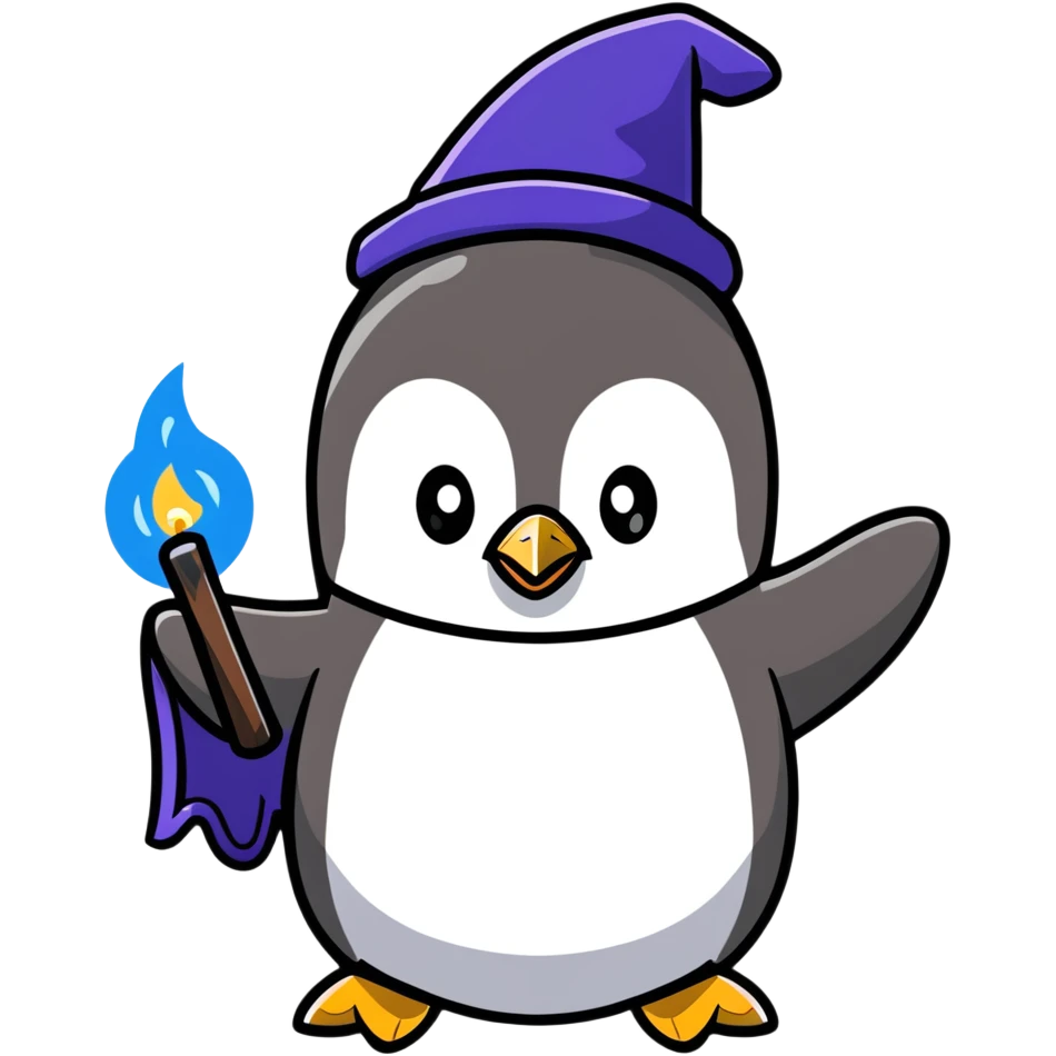 penguin wizard casting a glowing spell emoji