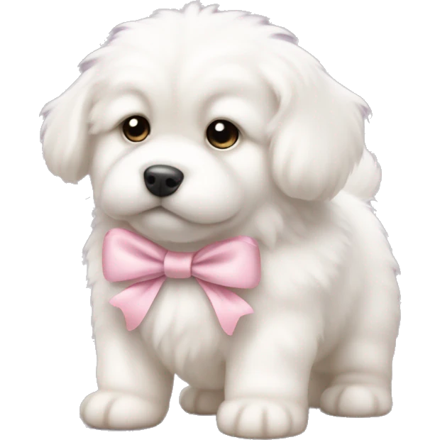 fluffy fat white puppy with pale pink bow emoji