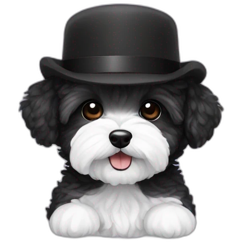 Maltipoo, black and white, with black hat emoji