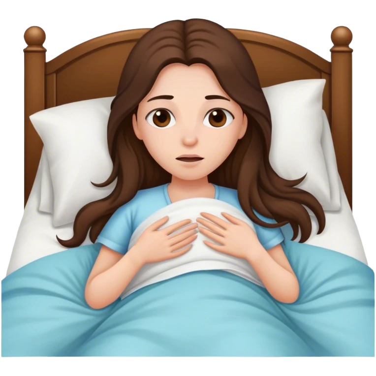 Brunette Long hair sick in bed emoji