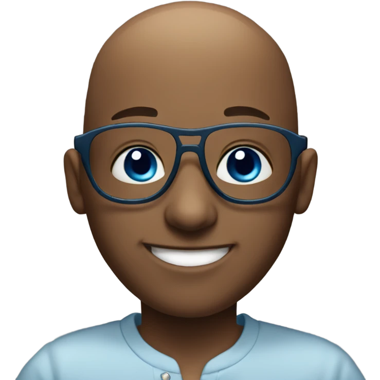 bald boy smiling at viewer with blue eyes and glasses, face only emoji