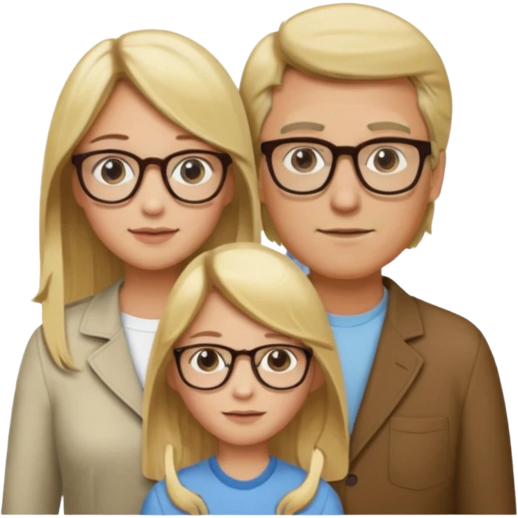 je voudrai un emoji d'une fille aux cheveux longs et blonds avec des lunettes en FAMILLE avec un papa chatain une maman blonde et un frère blond emoji