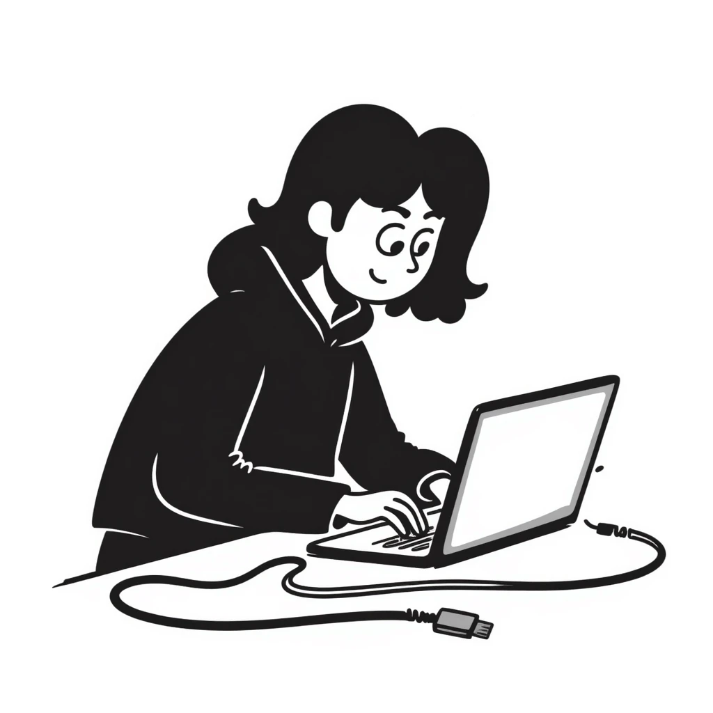 a hacker in dark clothing, hand drawn doodle style emoji
