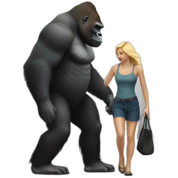 Gorilla walking a blonde woman on the street emoji