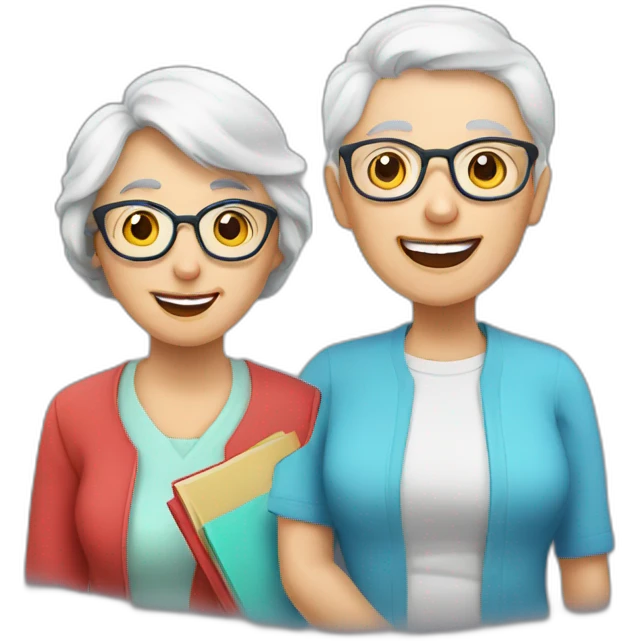 Seniors together with older lady teacher emoji