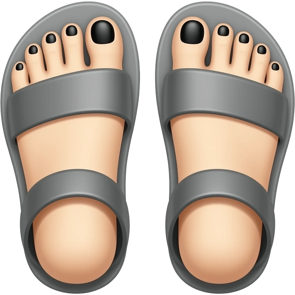 Gray feet with black toenails in sandles emoji