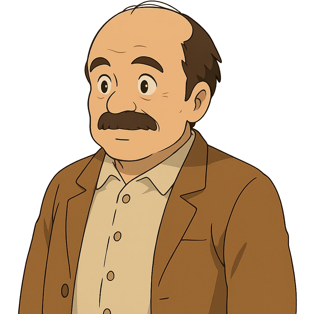 ghibli style man with a bald spot emoji