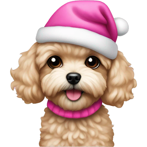 Maltipoo wearing a pink Christmas hat  emoji