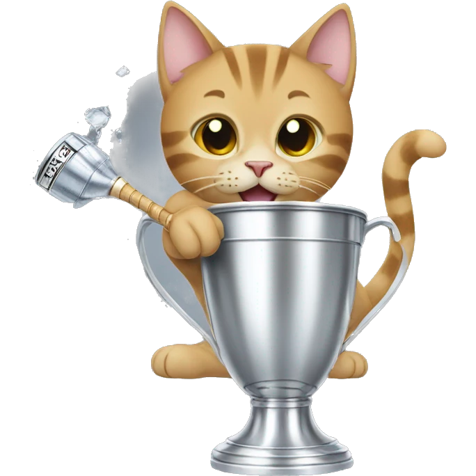 A cat drinking in a stanley cup emoji