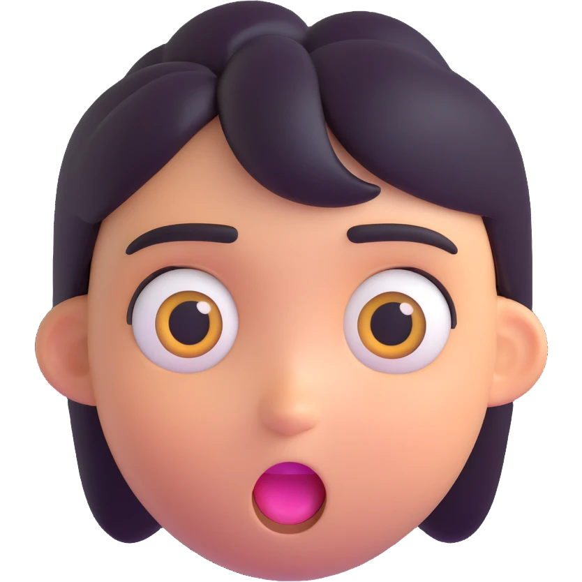 apple-style 3D emoji character with smooth skin, large expressive eyes, soft shadows, glossy plastic texture, bright pastel colors, fun cartoonish look, head centered, neutral background, resembling the face shape, hairstyle, and surprised expression of the person emoji
