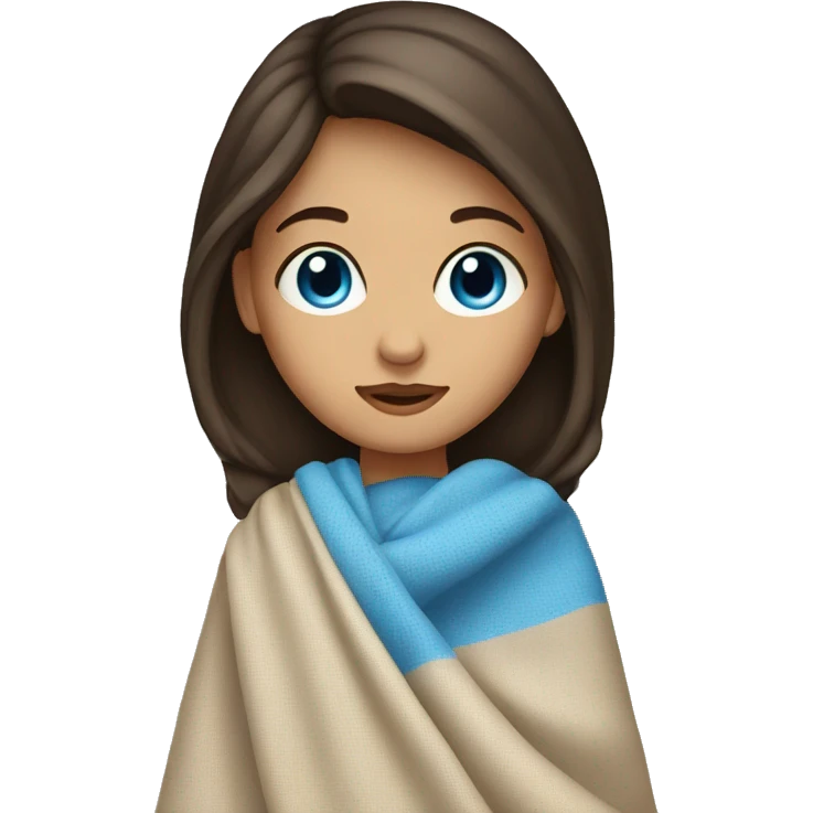 brunette girl, blue eyes with blanket emoji