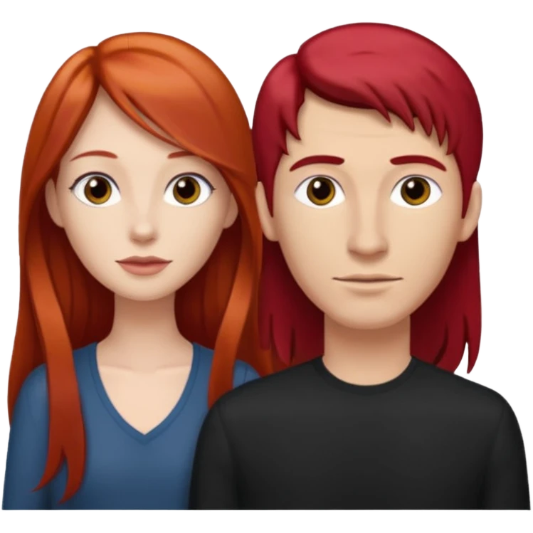 Mujer flaca con cabello largo color rojo color de piel blanca, hombre de color medio moreno con cabello color negro, flaco emoji