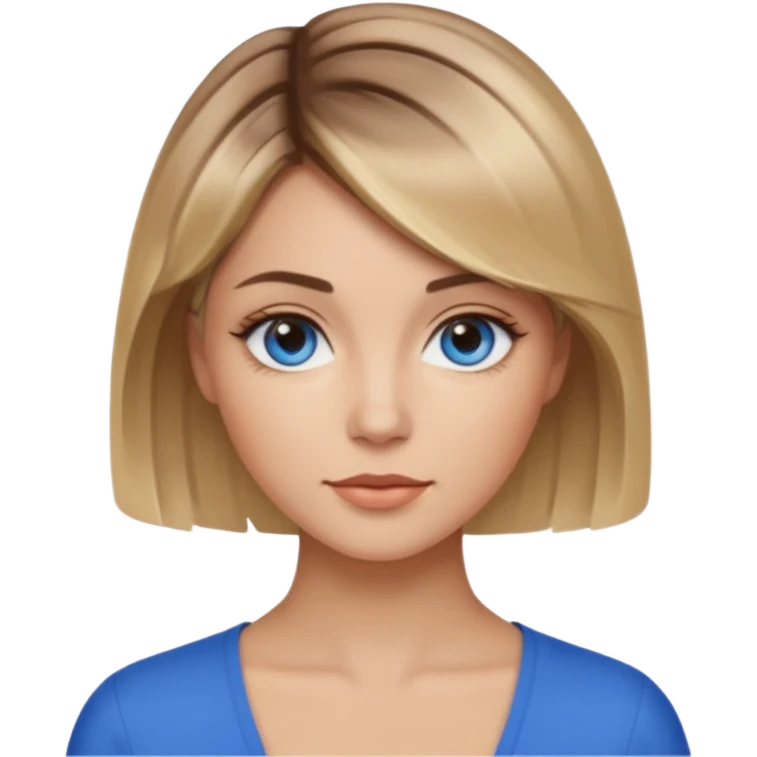 frau braune-blond balayage, kurzhaarfrisur, blaue Augen emoji