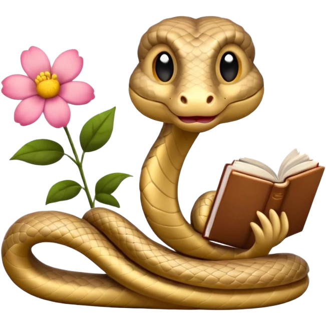 Beige Snake reading books + flower emoji