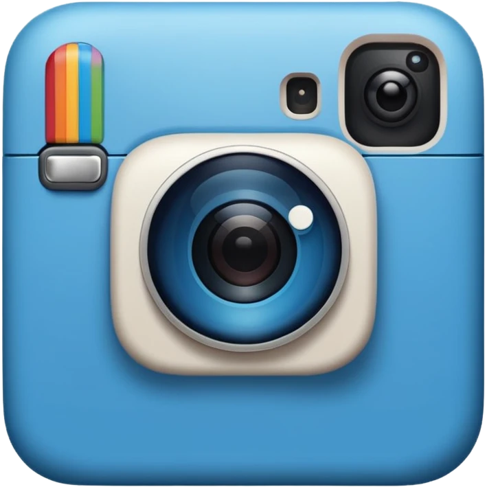 A hand-drawn doodle in a minimalist, cartoon style of a [instagram]. The object is white with thick, rough, black marker outlines and two small black dot eyes. It is a simple sketch with no realistic textures, centered on a solid [blue] circular background." emoji