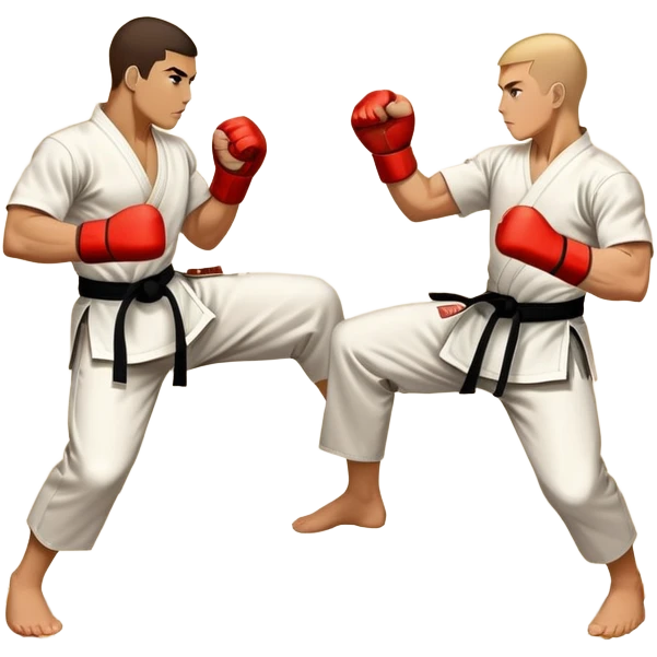 Round emblem symbolizing striking martial arts. The emblem features two fighters in dynamic stances, one delivering a powerful punch while the other defends with a block. In the center, a stylized fist and foot crossed to represent the essence of striking.  emoji