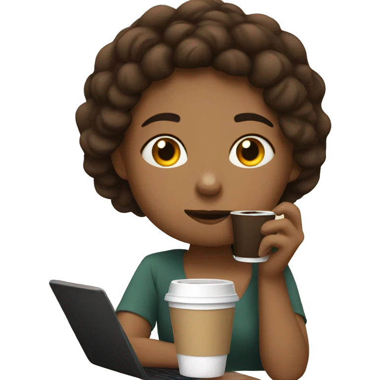 tired girl with laptop drinking a lot of coffee emoji