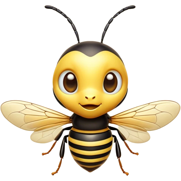 Cinematic Cute Wasp Portrait Emoji, Head tilted playfully and inquisitively, featuring a compact, delicately striped body with softened, endearing eyes and petite, translucent wings, Simplified yet irresistibly adorable features, highly detailed, glowing with a warm, inviting glow, high shine, affectionate and lively, stylized with a touch of whimsical insect charm, soft glowing outline, capturing the essence of a mischievous wasp that seems as if it could buzz out of the screen with a playful wink! emoji