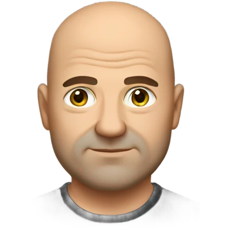 A slightly overweight middle-aged Italian man with olive-toned skin with bald hair and no facial hair. He is wearing a sleek black smart shirt, casually unbuttoned at the top. emoji