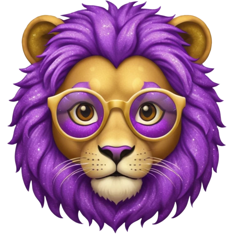 Leão adulto com oculos roxo com glitter emoji
