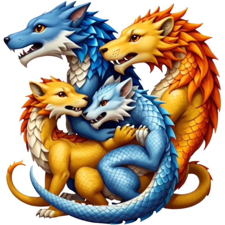 A wolf, a lion, a dragon, all eating each other's tail ouroboro emoji