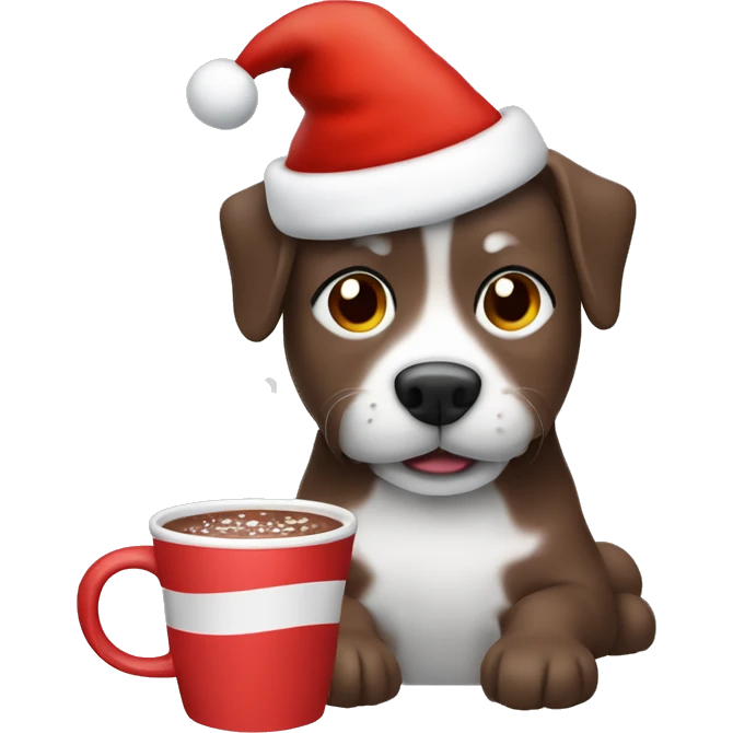 Dog wearing a Santa hat, drinking hot cocoa ￼ emoji