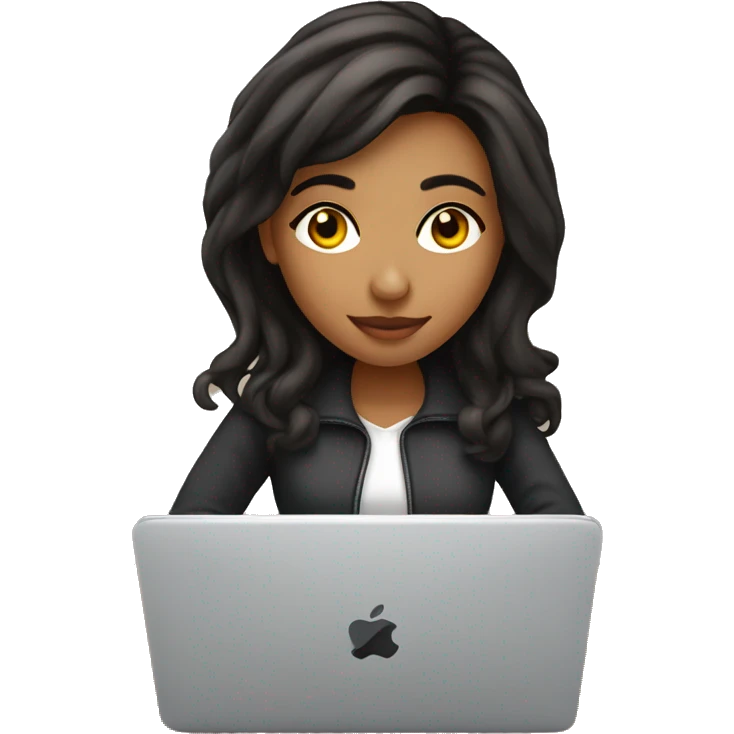 coquette hispanic girl studying on her macbook  emoji