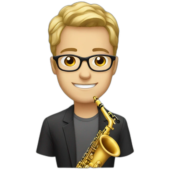 young man white glasses saxophone emoji