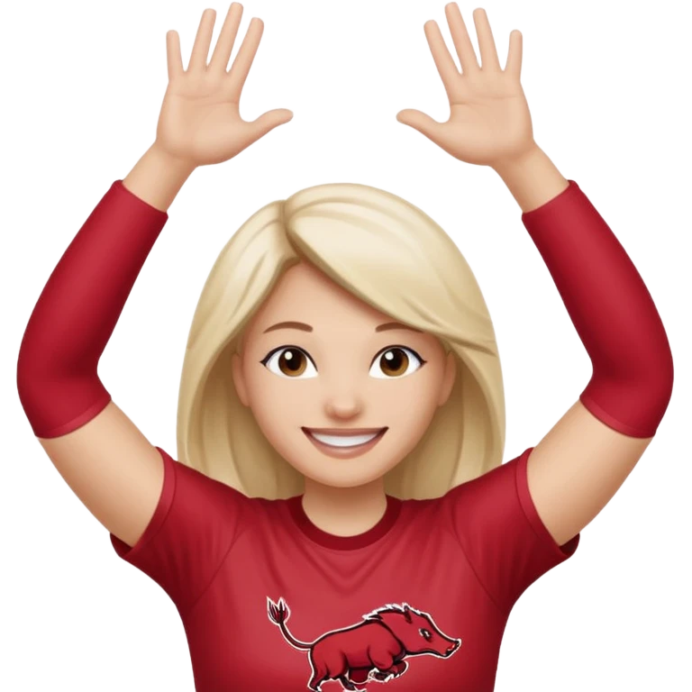 Arkansas razorbacks female fan with hands raised over head emoji