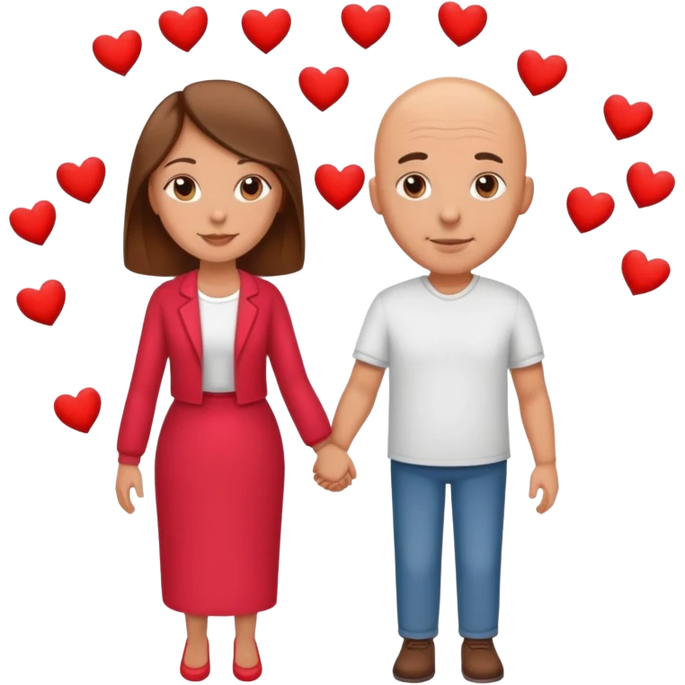 Bald Husband and long brown hair wife in love with hearts emoji
