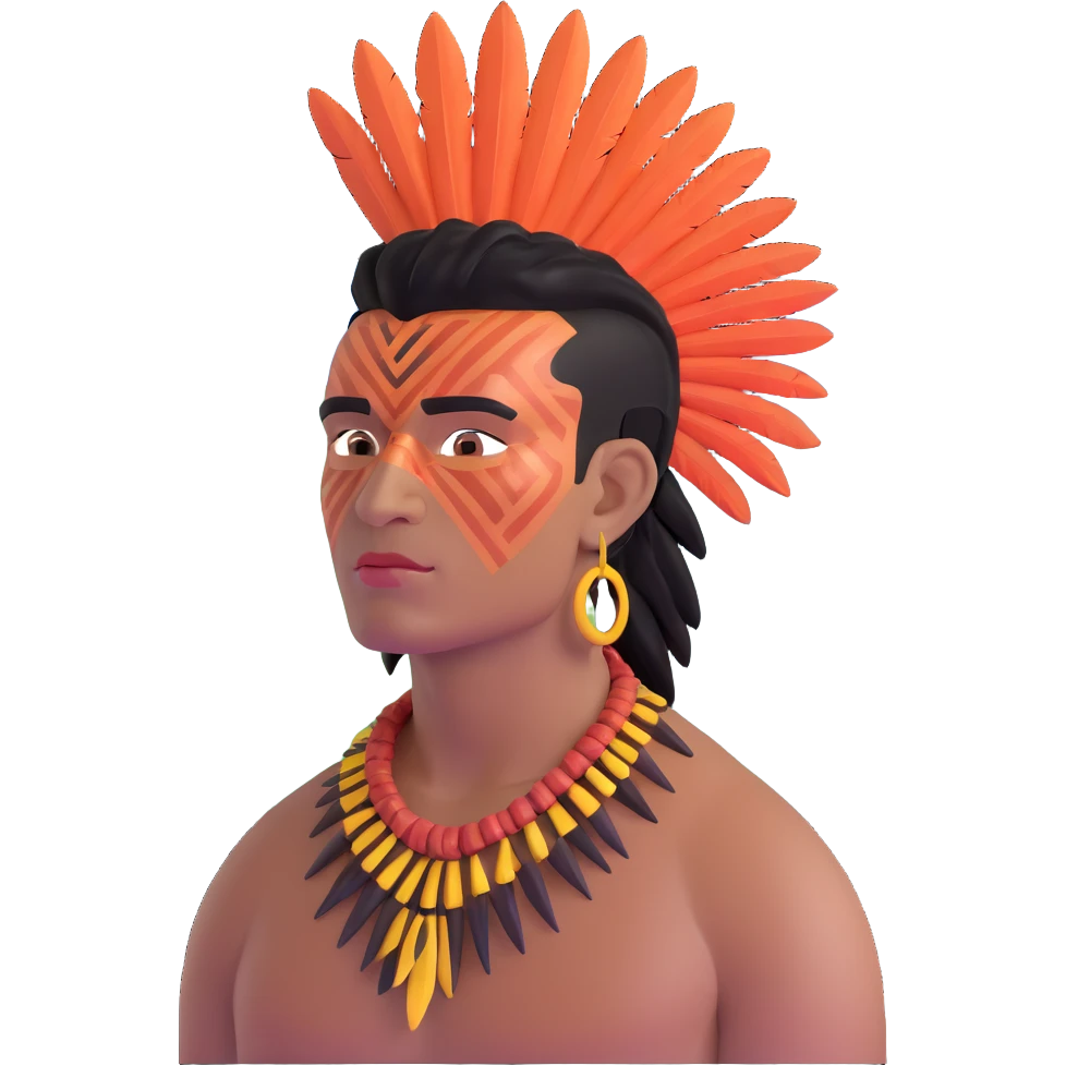 indigenous man with black mohawk hairstyle and reddish-copper skin tone, with Dois Irmãos Mountain (Two Brothers Mountain) of Rio de Janeiro in the background emoji