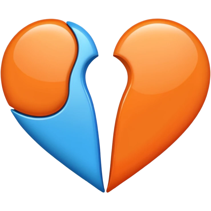 Half blue half orange heart split vertically emoji
