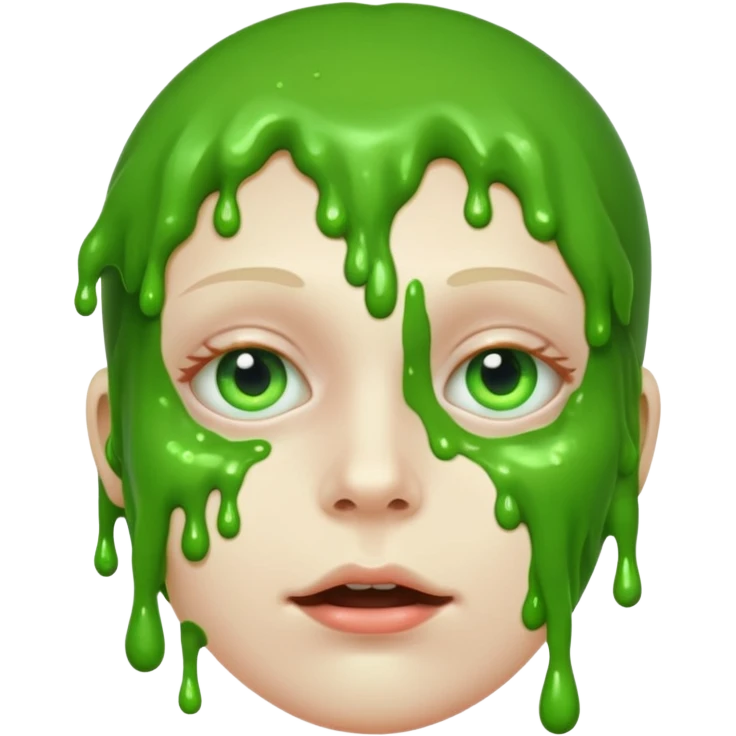 Teaching green slime creepy face and glowing white eyes emoji