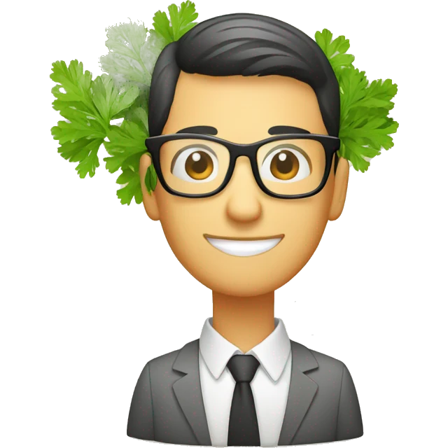 Web Developer, long air, glasses, with parsley plant emoji