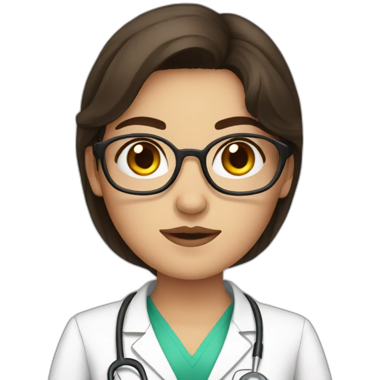 Brunette Doctor Girl with freckles bored emoji