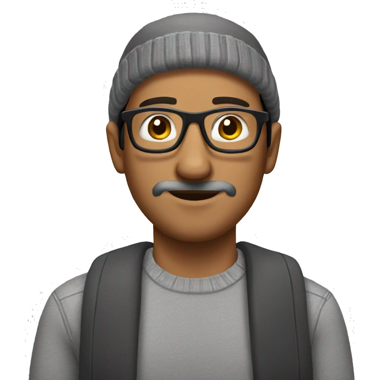 mexican man, with patchy beard, glasses, beanie, gray shirt emoji