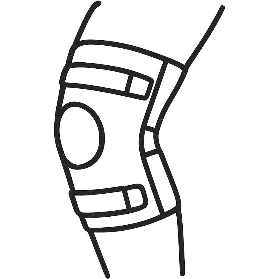 hand-drawn outlined icon of a knee with a knee brace emoji