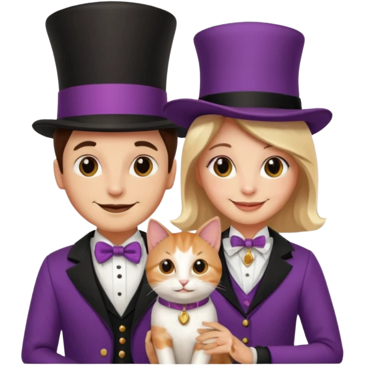 magician couple and their pet cat emoji