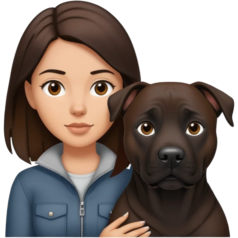 Brunette with a big black amstaff dog emoji