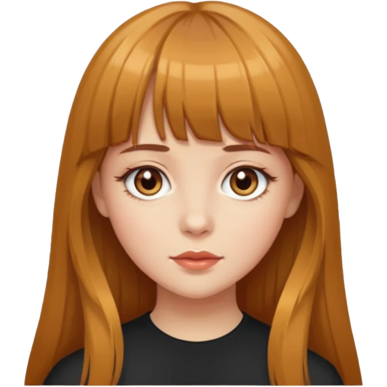 A girl with bangs, long caramel hair, hazel eyes, and white skin  emoji