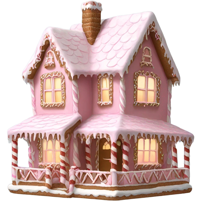 Big Light Pink very detailed gingerbread house , realistic  emoji