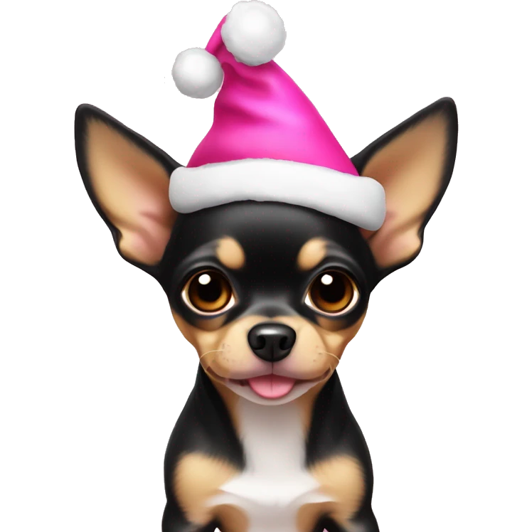 black & tan chihuahua puppy with pink christmas hat  emoji