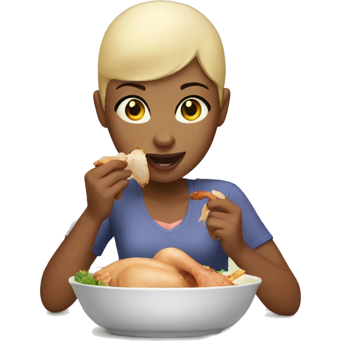 Bald girl eating chicken emoji