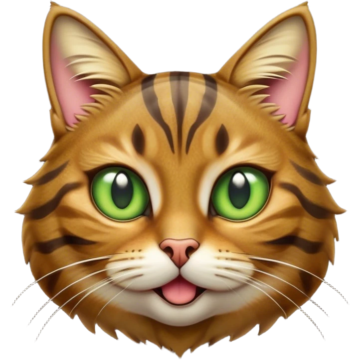 Cinematic Comical Brown Tabby Cat Portrait Emoji, Head tilted dramatically with an exaggeratedly shocked or offended expression, rich brown fur with bold dark tabby stripes, wide piercing golden-green eyes filled with exaggerated disbelief, Simplified yet hilariously expressive features, highly detailed, glowing with a slightly sassy glow, high shine, dramatic yet playful, stylized with an air of attitude, bright and endearing, soft glowing outline, capturing the essence of a sassy and over-the-top feline, so meme-worthy it feels like it could side-eye its way into internet fame instantly! emoji