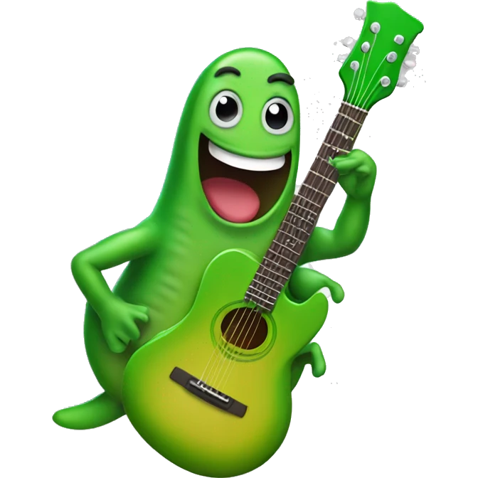 Happy green slug playing guitar emoji