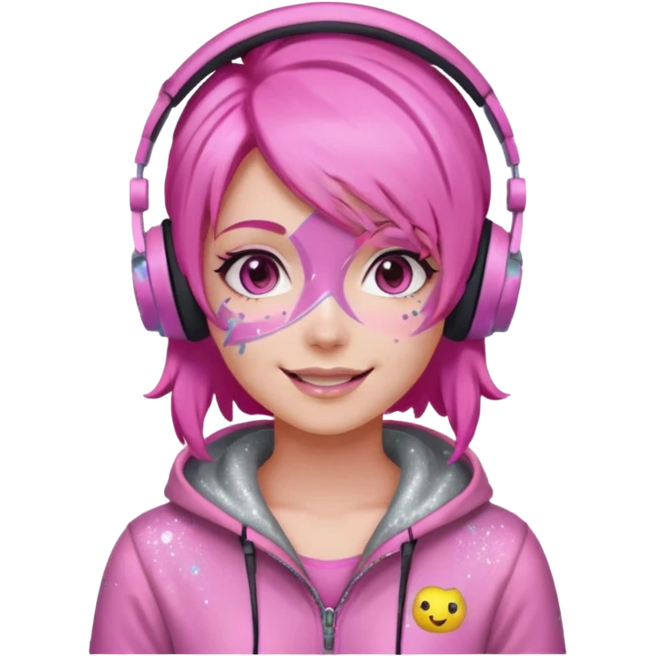 glitter pink gamer girl happy pink hair emoji